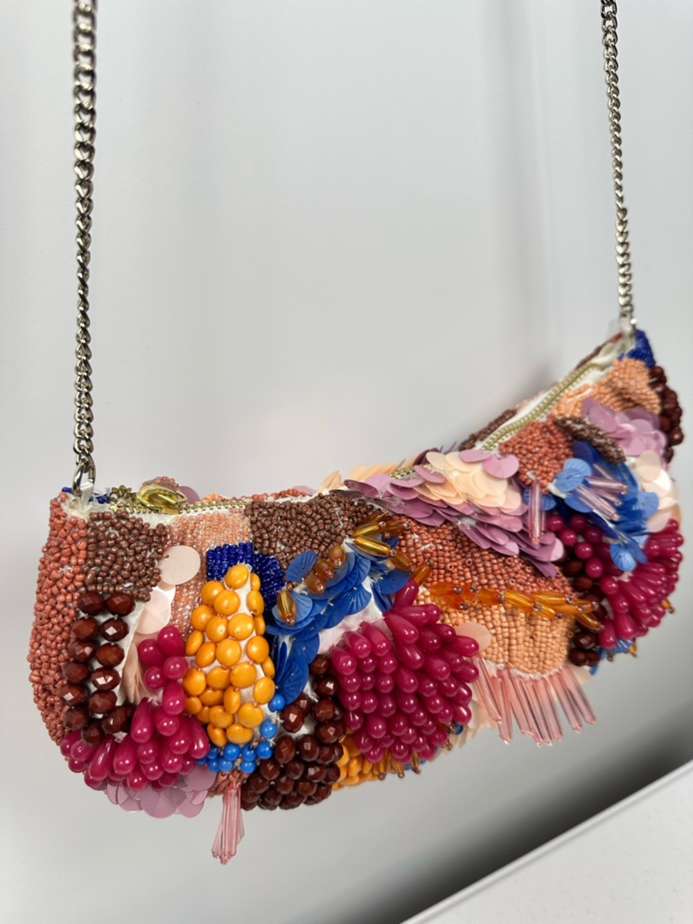 New Relaease Viral Colorful Floral Beaded Bag Handcrafted in India Chain Strap - Picture 8 of 11